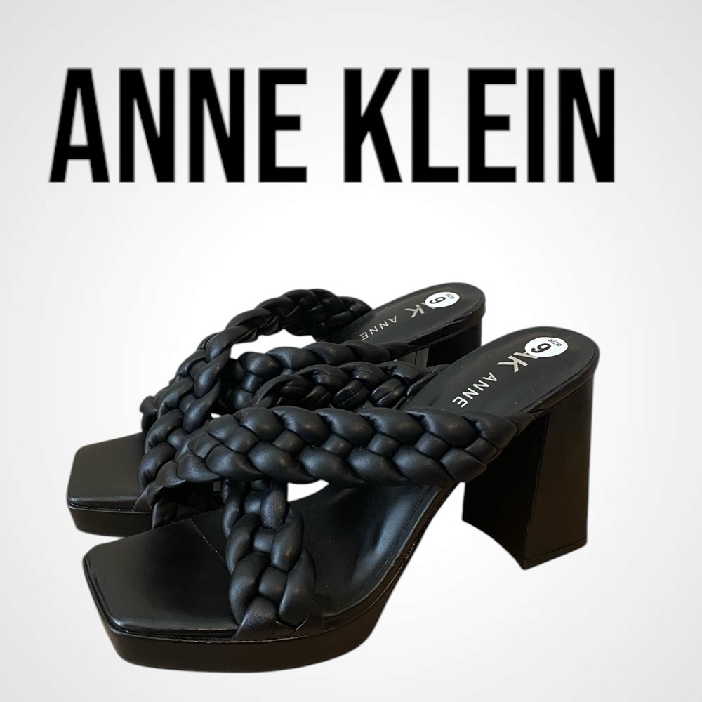 Women’s Anne Klein black braided sandals Block heel | Anne Klein | NWOB size 9